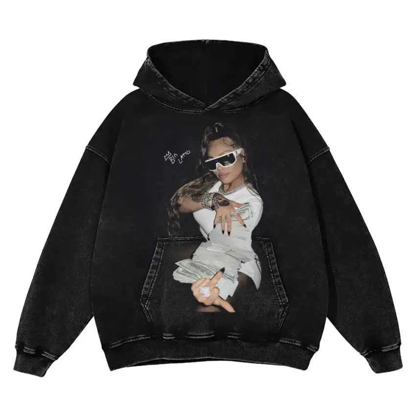 Latto Queen Of Da Souf Pose Aicd Wash Oversized Hoodie