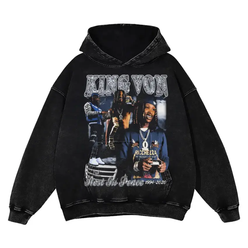 King Von What It Means To Be King Aicd Wash Oversized Hoodie