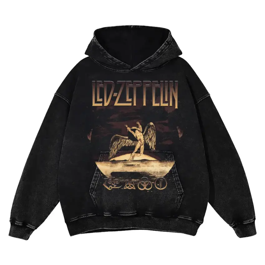 Led Zeppelin Swan Song Aicd Wash Oversized Hoodie