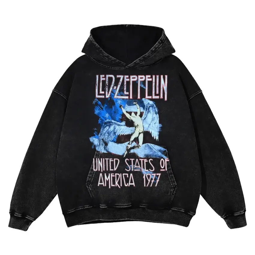 Led Zeppelin Icarus 1977 Aicd Wash Oversized Hoodie
