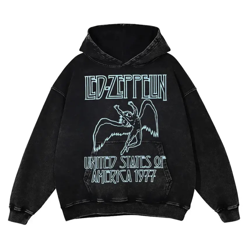 Led Zeppelin Tour 1977 Aicd Wash Oversized Hoodie