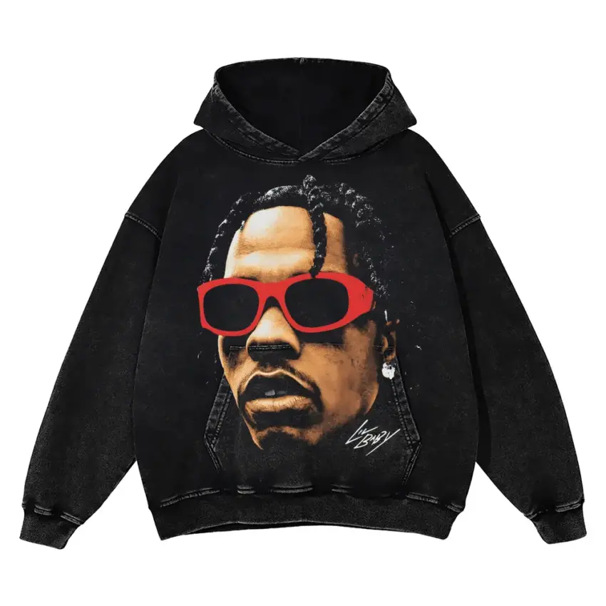 Lil Baby Red Shades Aicd Wash Oversized Hoodie