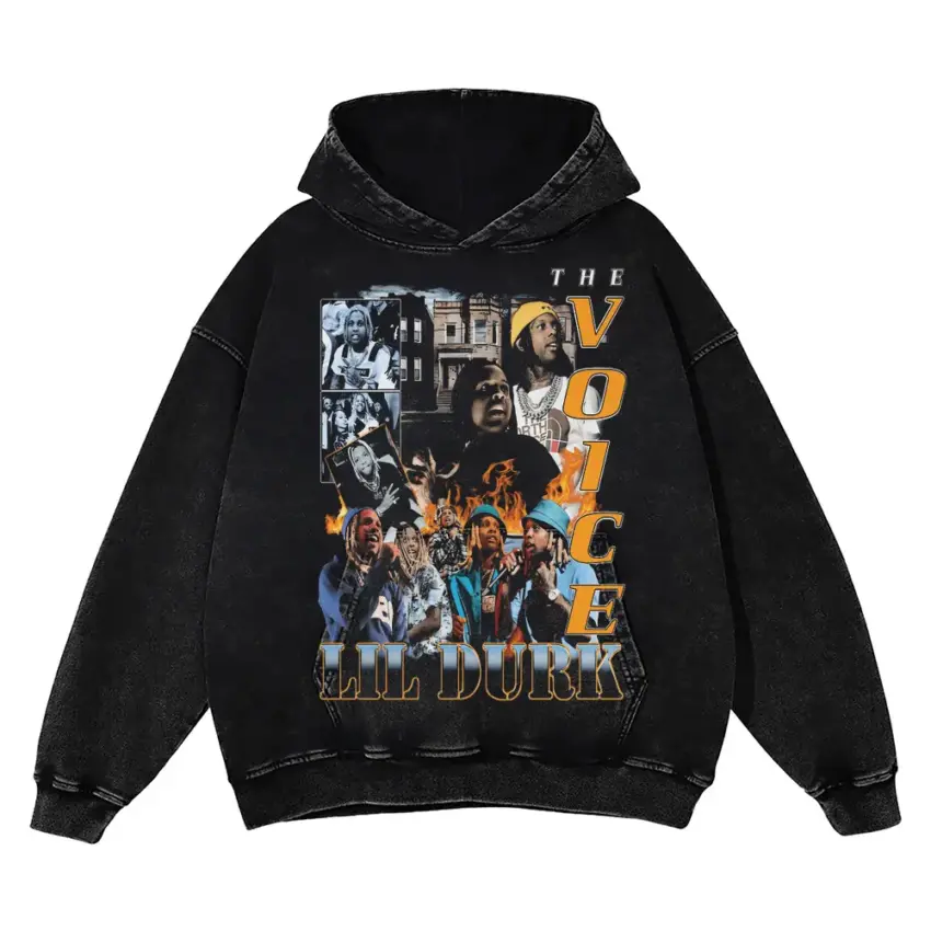 Lil Durk The Voice Collage Aicd Wash Oversized Hoodie