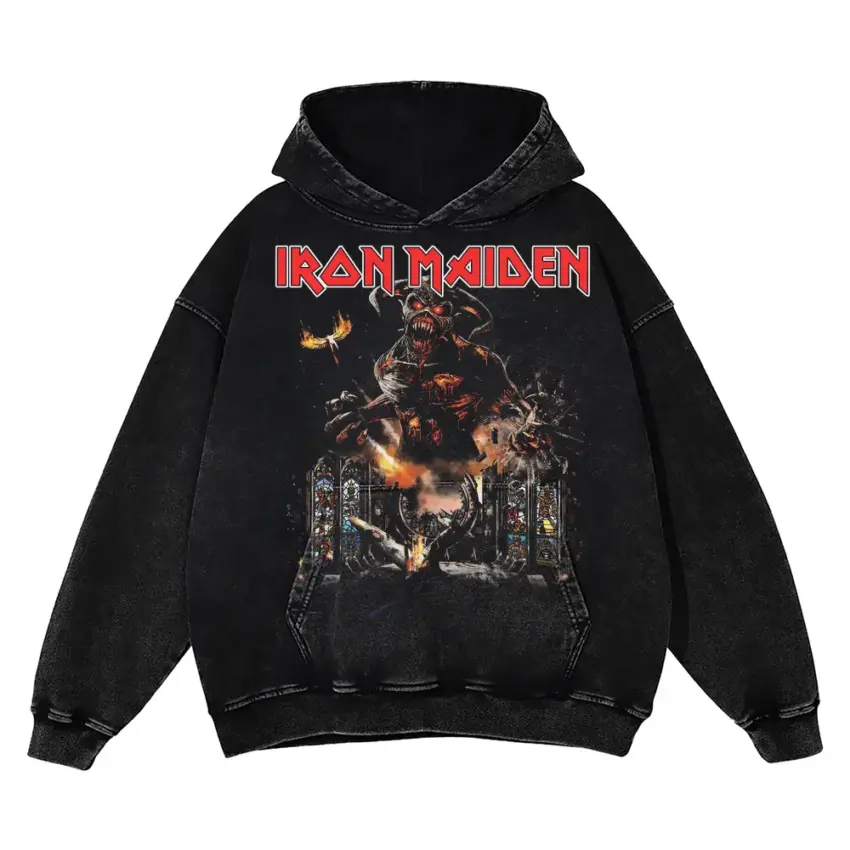 Maiden Live After Death Aicd Wash Oversized Hoodie