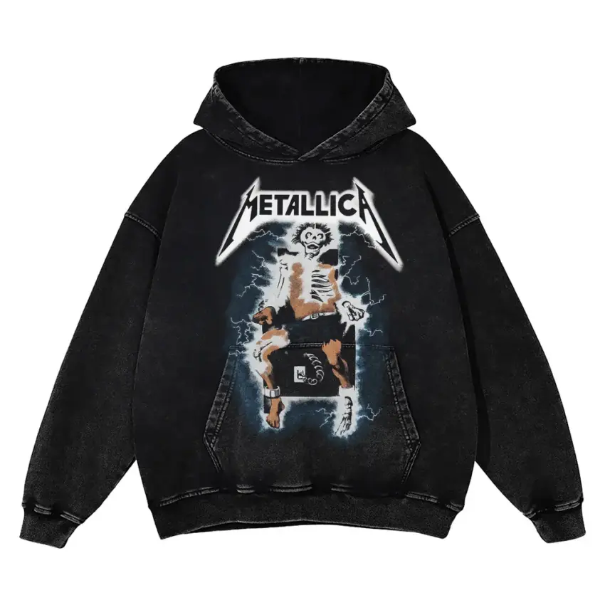 Metallica Ride The Lightning Aicd Wash Oversized Hoodie