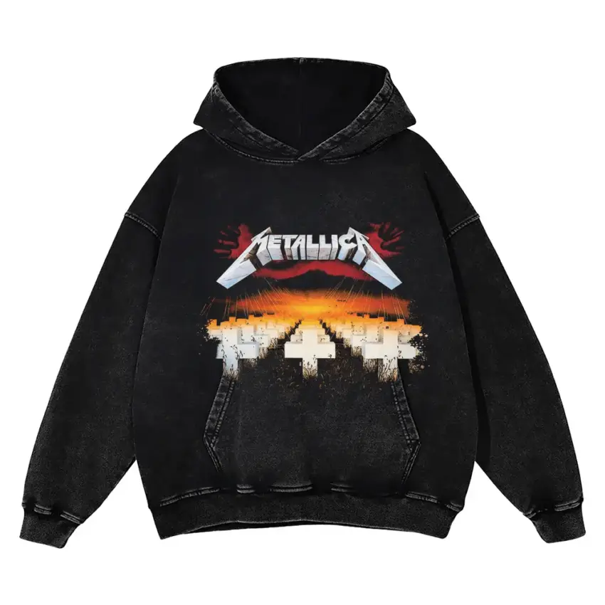 Metallica Ride The Lightning Art Aicd Wash Oversized Hoodie