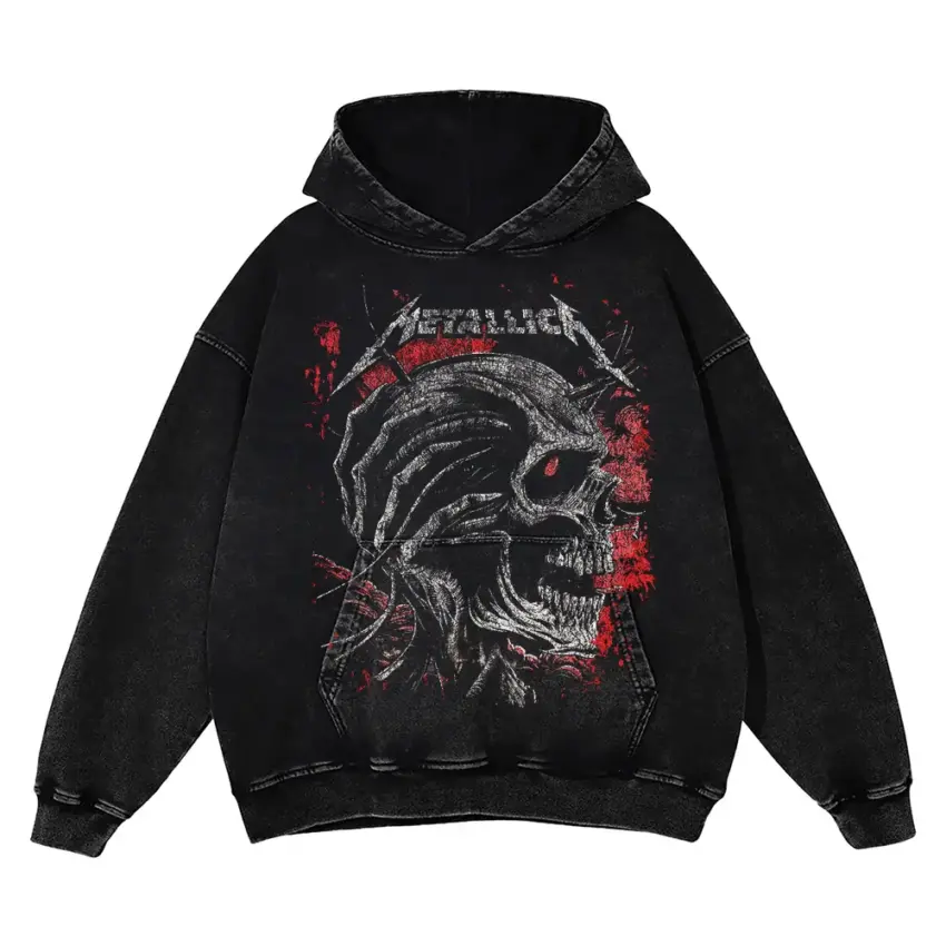 Metallica Screaming Skull Aicd Wash Oversized Hoodie