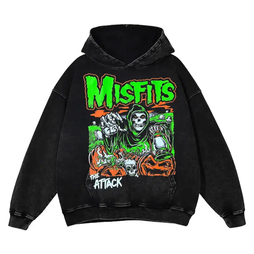 Misfits Green Attack Aicd Wash Oversized Hoodie