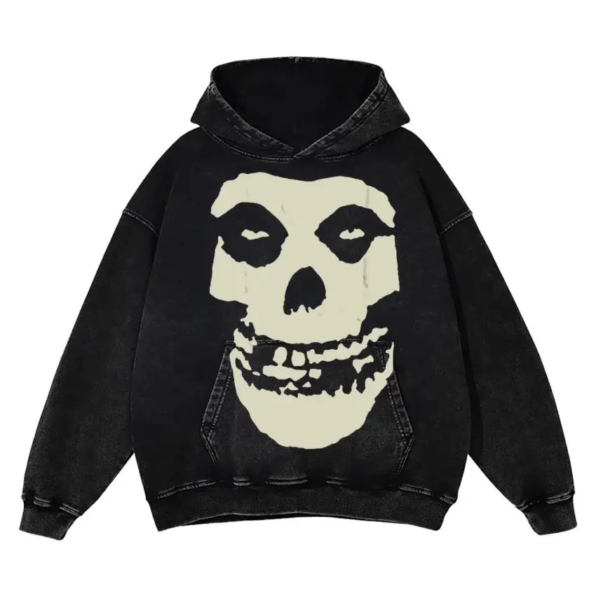 Misfits Fiend Skull Aicd Wash Oversized Hoodie