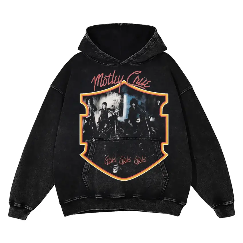 Motley Crue Shield Aicd Wash Oversized Hoodie