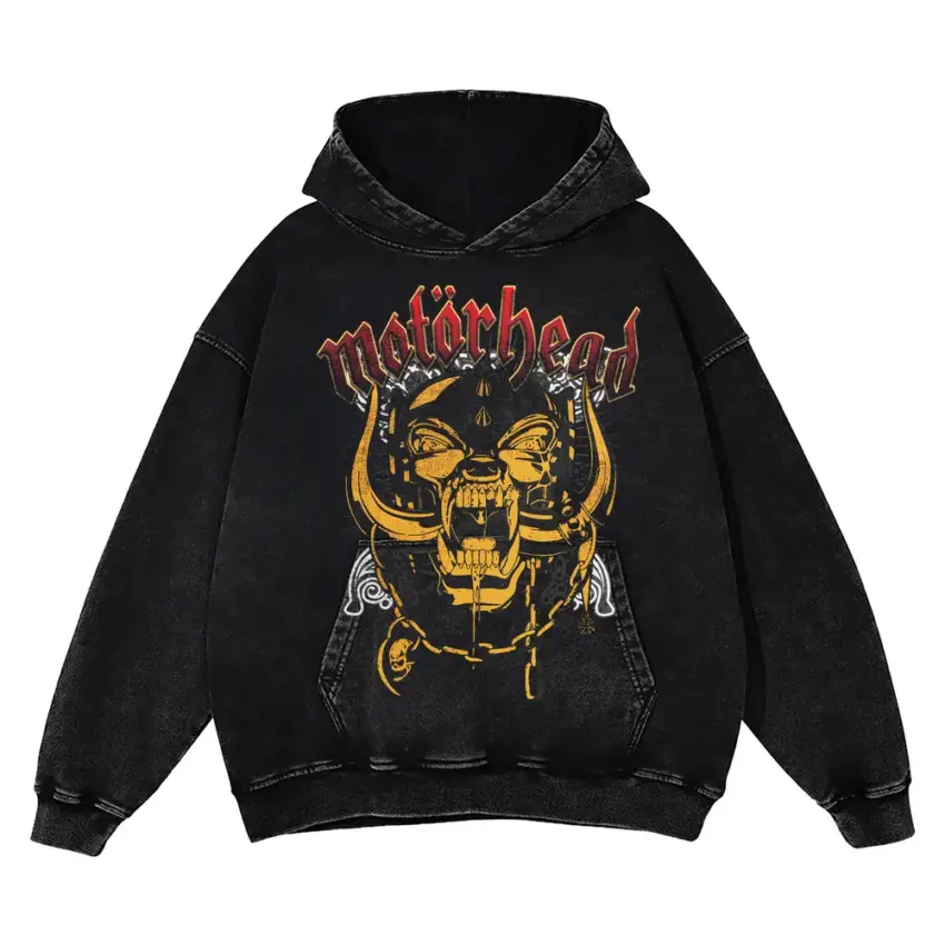 Motorhead Warpig Logo Aicd Wash Oversized Hoodie