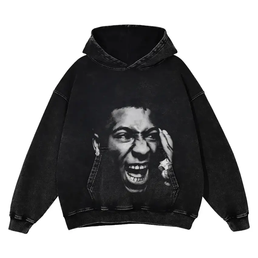 NBA Youngboy Top Portrait Aicd Wash Oversized Hoodie