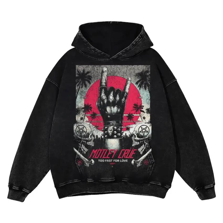 Motley Crue Wild Side Aicd Wash Oversized Hoodie