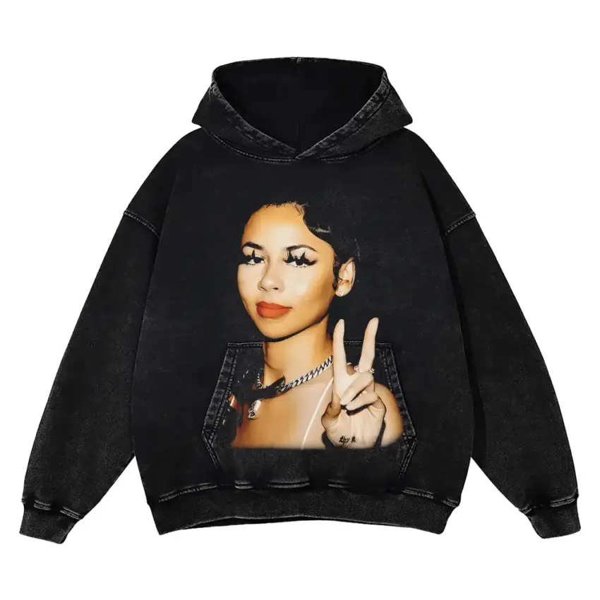 Natti Natasha Peace Sign Aicd Wash Oversized Hoodie