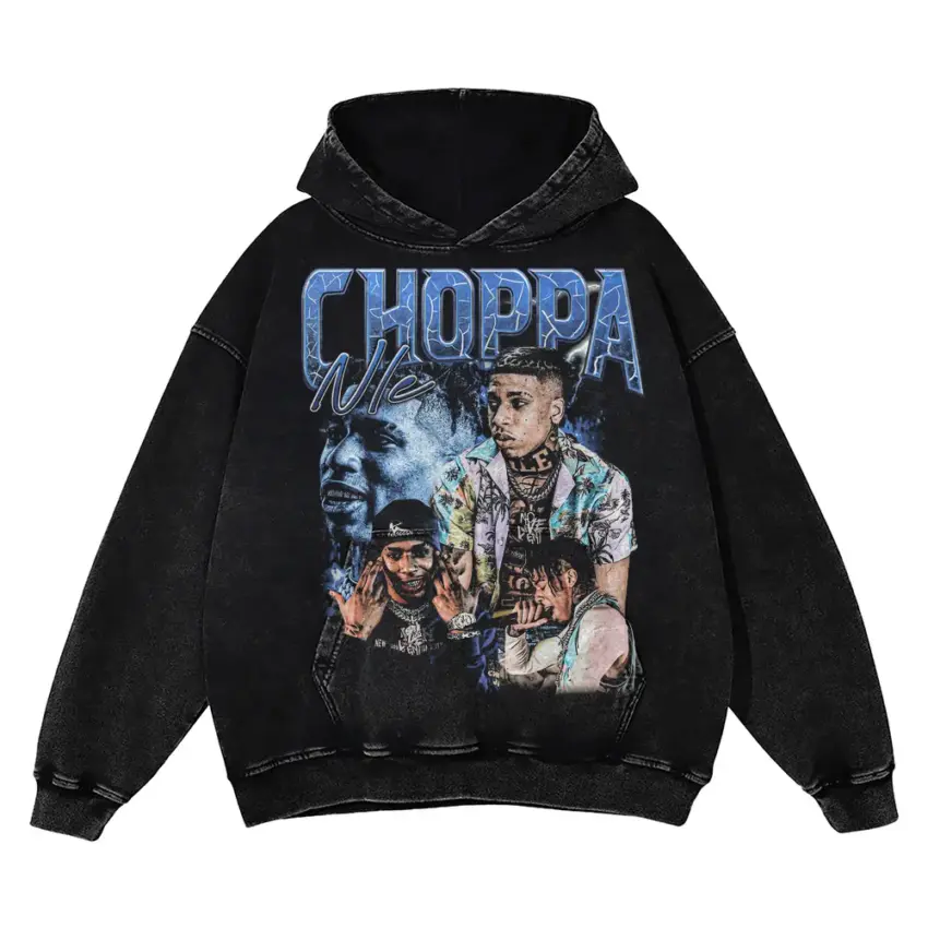 NLE Choppa Top Shotta Aicd Wash Oversized Hoodie