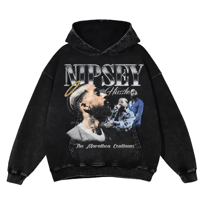 Nipsey The Marathon Continues Aicd Wash Oversized Hoodie