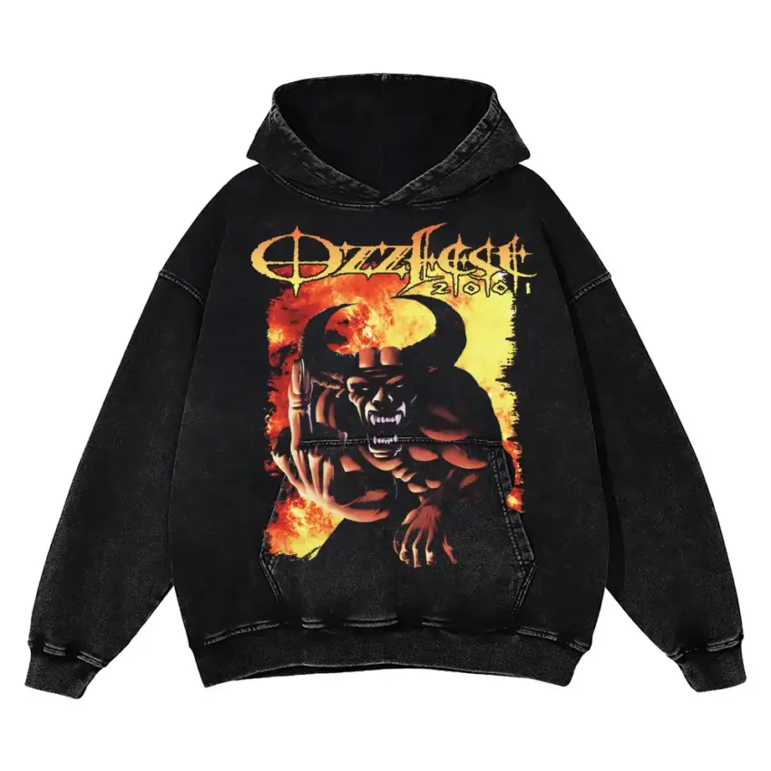 Ozzy Osbourne Bark At The Moon Aicd Wash Oversized Hoodie