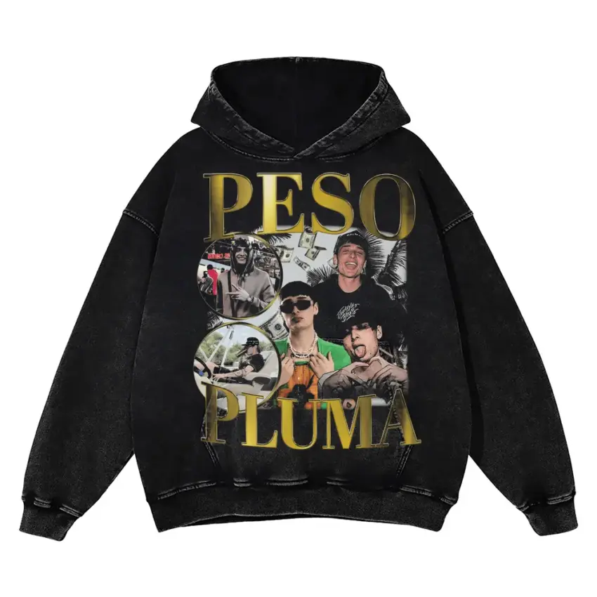 Peso Pluma Doble P Aicd Wash Oversized Hoodie