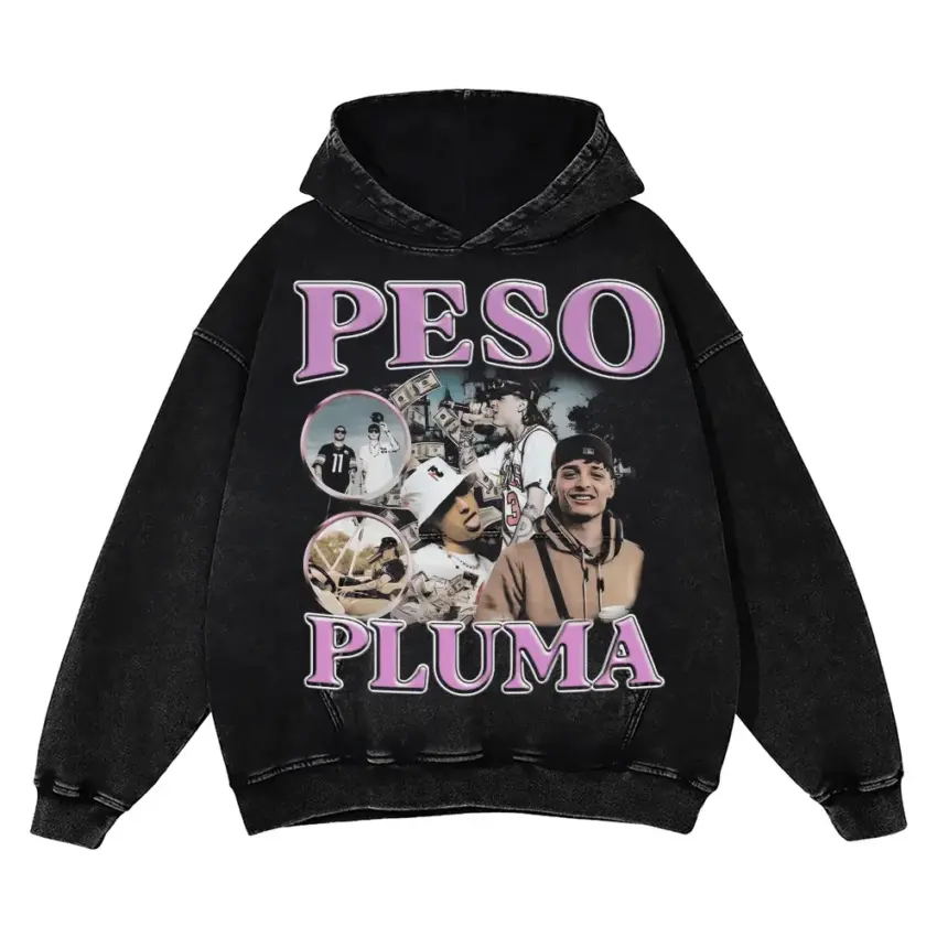 Peso Pluma Monochrome Collage Aicd Wash Oversized Hoodie