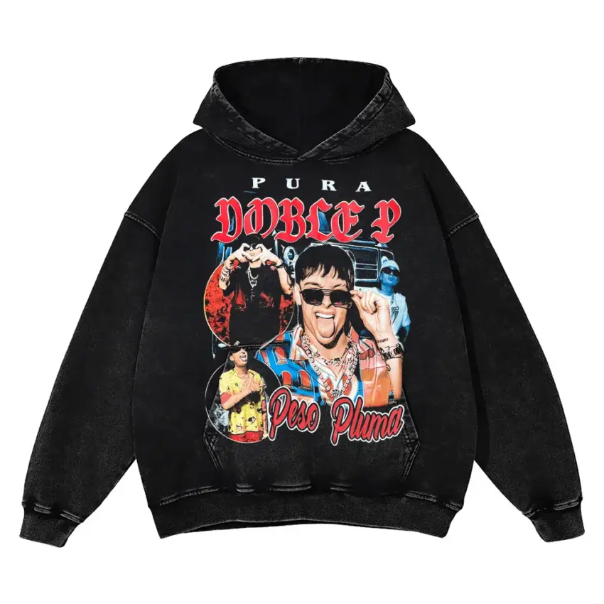 Peso Pluma Pura Doble P Aicd Wash Oversized Hoodie