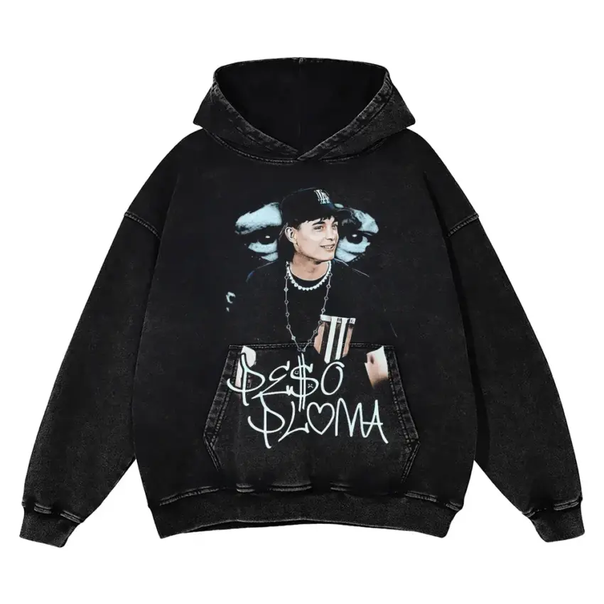 Peso Pluma Signature Portrait Aicd Wash Oversized Hoodie