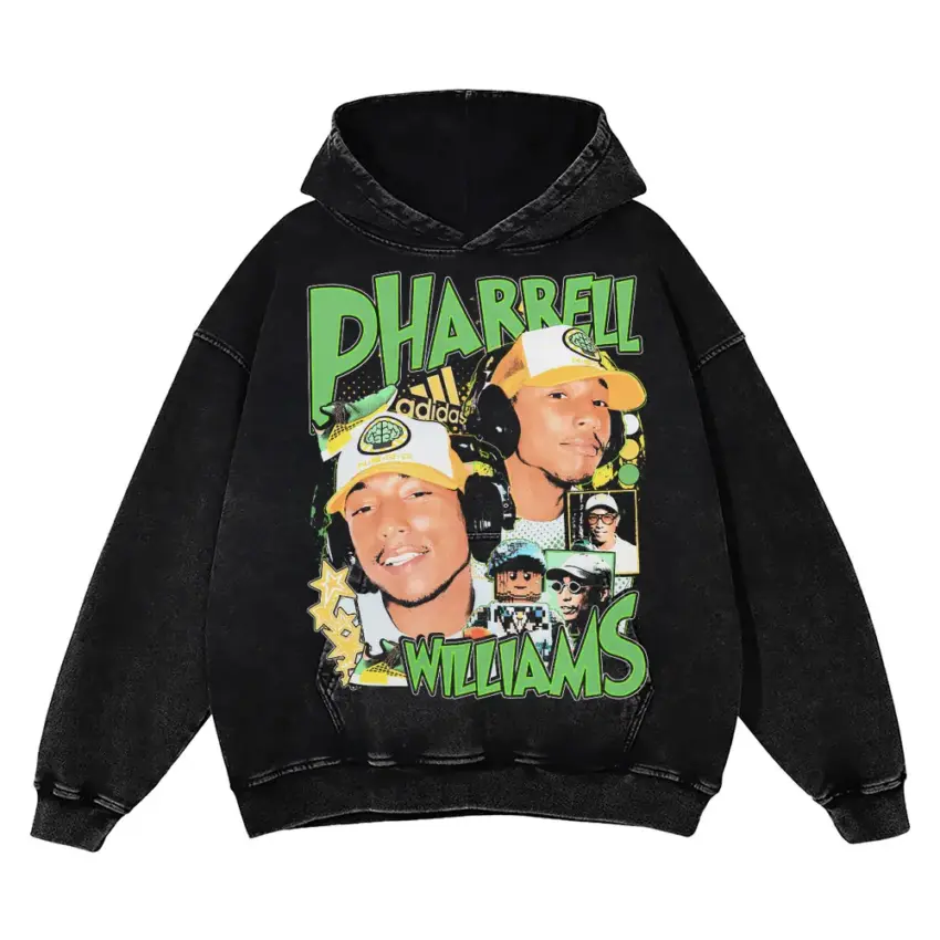 Pharrell Williams Collage Aicd Wash Oversized Hoodie
