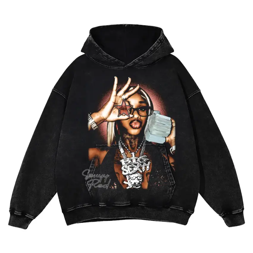 Queen Of Da Souf Aicd Wash Oversized Hoodie