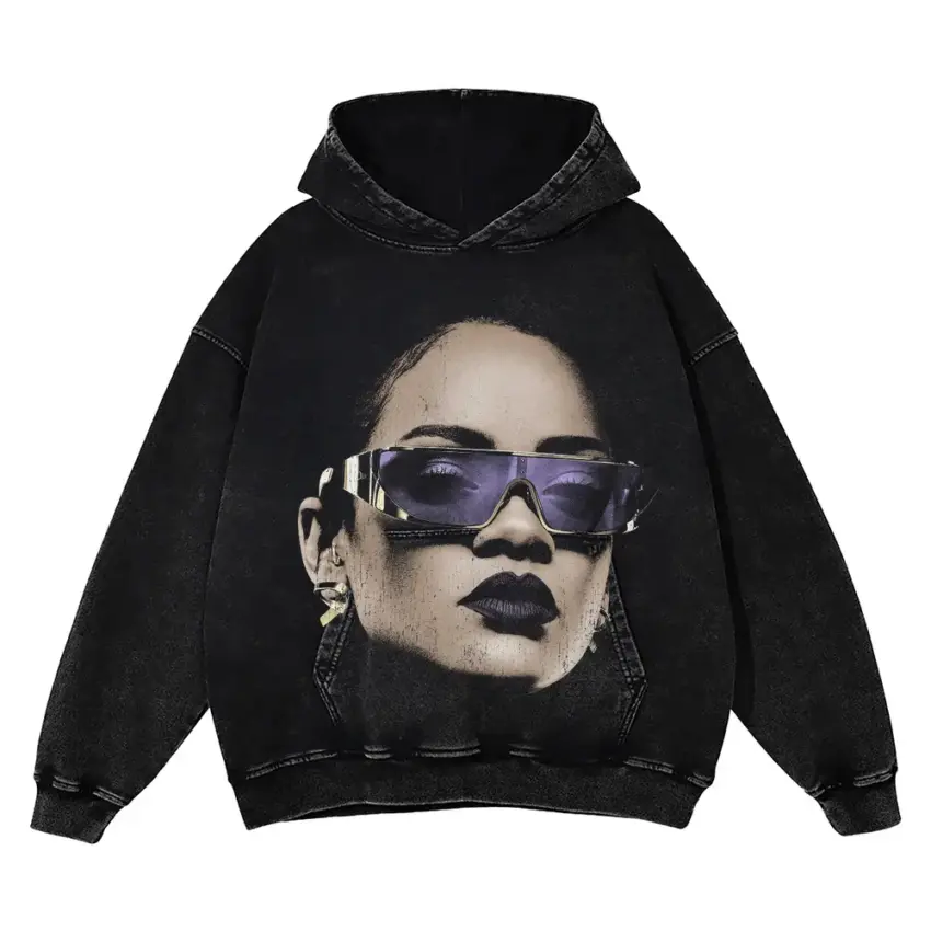Rihanna Anti Era Shades Aicd Wash Oversized Hoodie