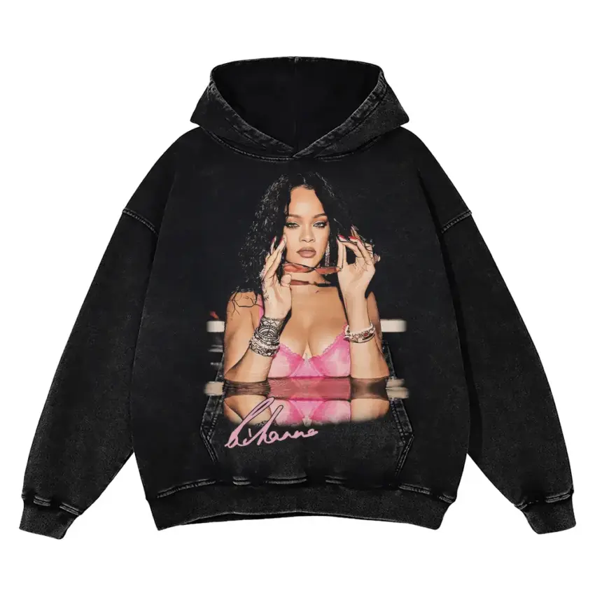 Rihanna Pink Lingerie Aicd Wash Oversized Hoodie