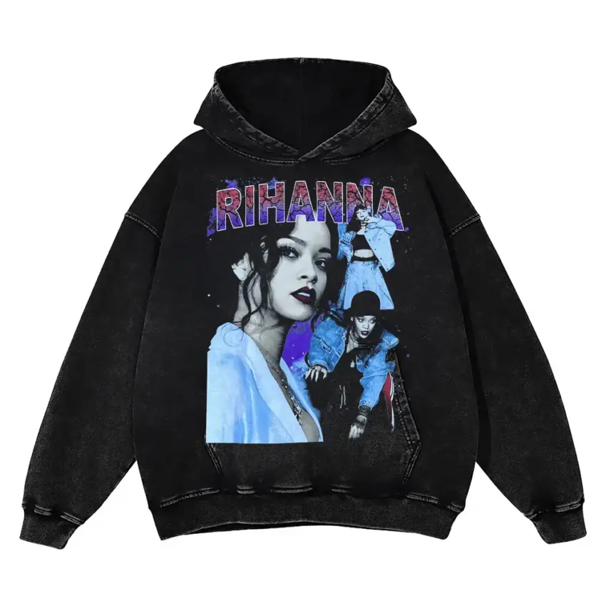 Rihanna Blue Hue Tribute Aicd Wash Oversized Hoodie