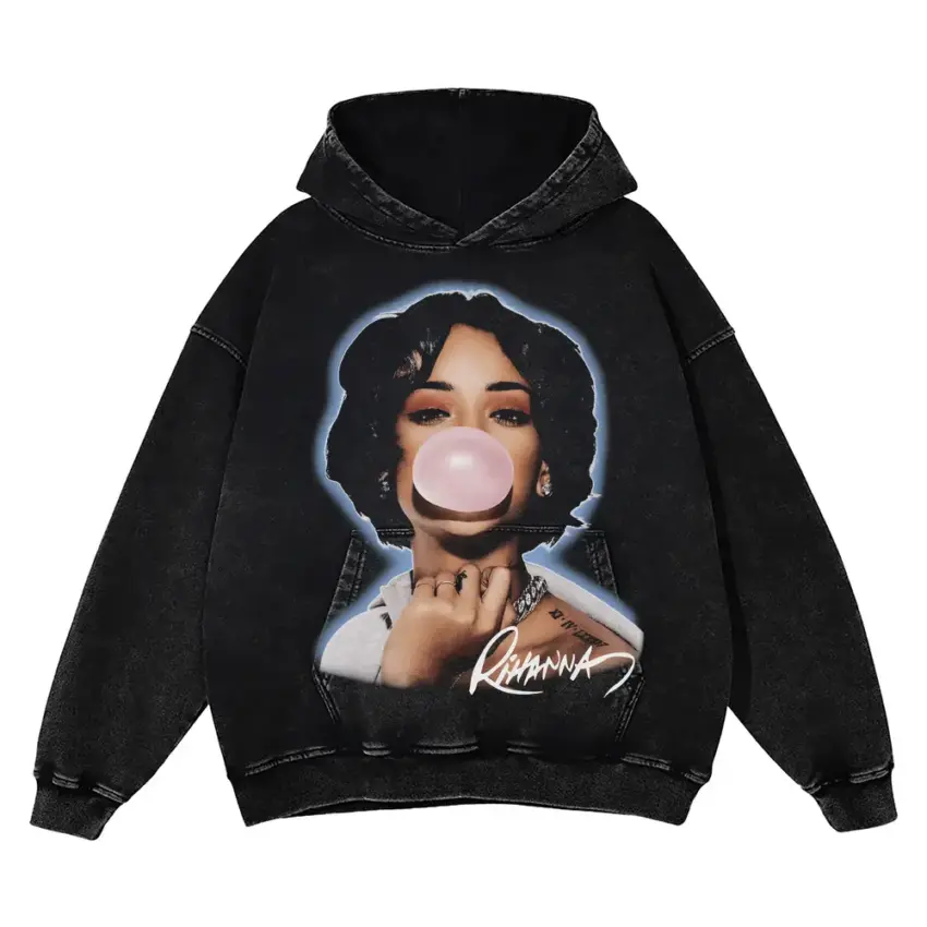 Rihanna Bubblegum Portrait Aicd Wash Oversized Hoodie