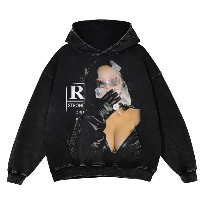 Rihanna Strong And Savage Aicd Wash Oversized Hoodie