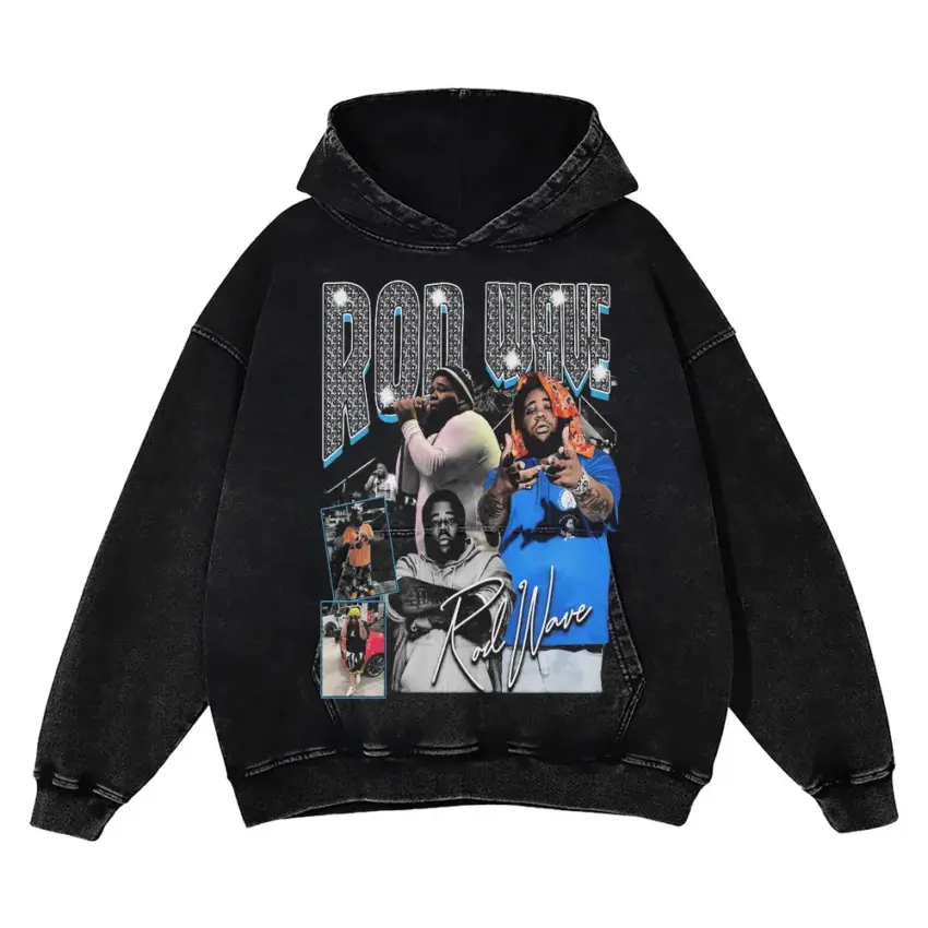 Rod Wave Beautiful Mind Aicd Wash Oversized Hoodie
