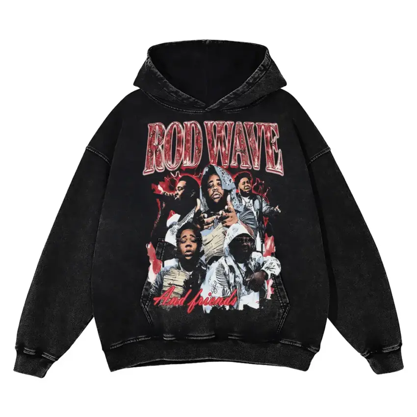 Rod Wave All American Aicd Wash Oversized Hoodie