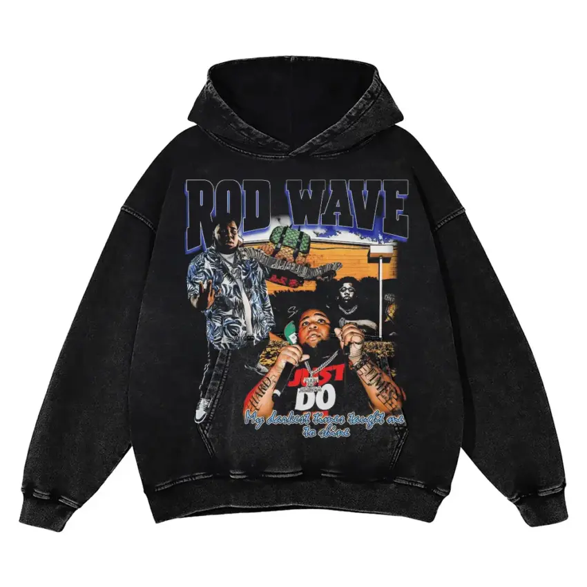 Rod Wave Street Runner Aicd Wash Oversized Hoodie
