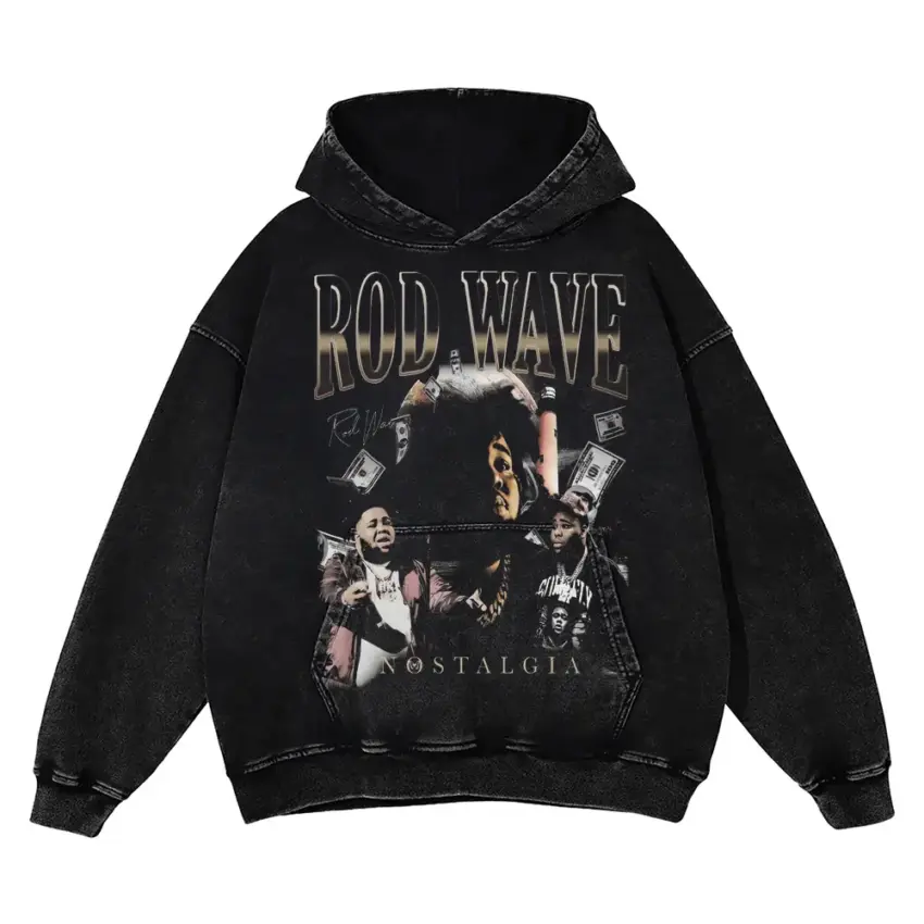 Rod Wave Nostalgia Album Aicd Wash Oversized Hoodie