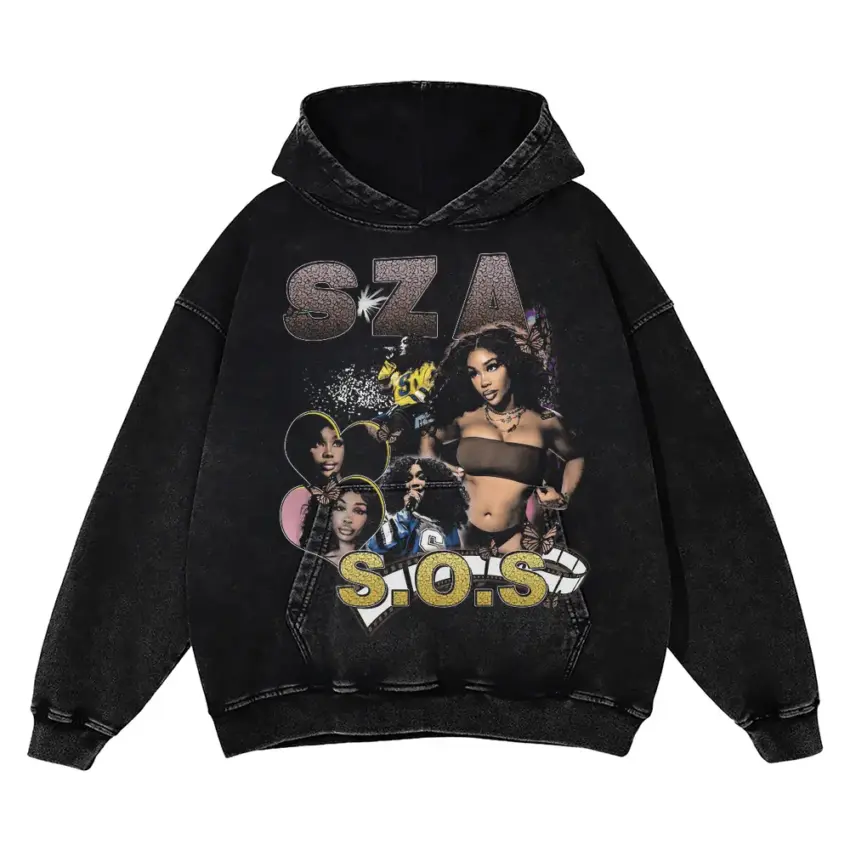 SZA SOS Album Tribute Aicd Wash Oversized Hoodie