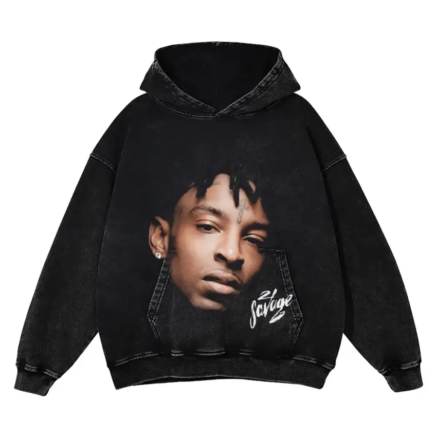 Savage Signature Portrait Aicd Wash Oversized Hoodie