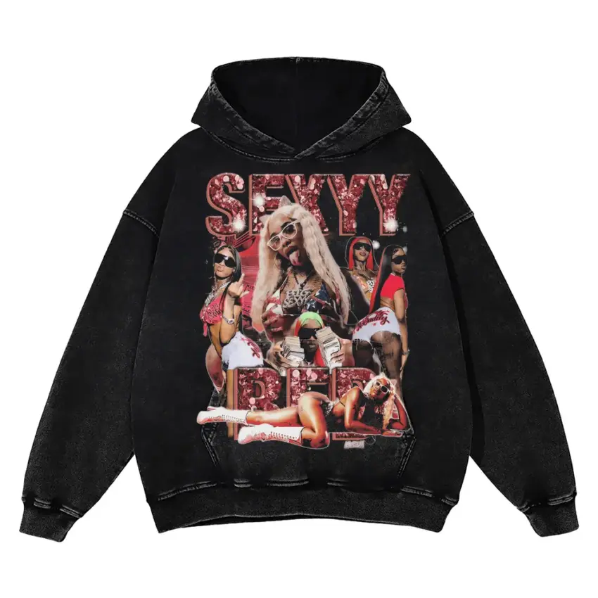 Sexyy Red SkeeYee Collage Aicd Wash Oversized Hoodie