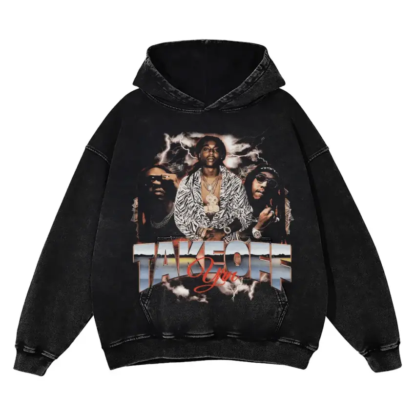Takeoff The Last Rocket Aicd Wash Oversized Hoodie