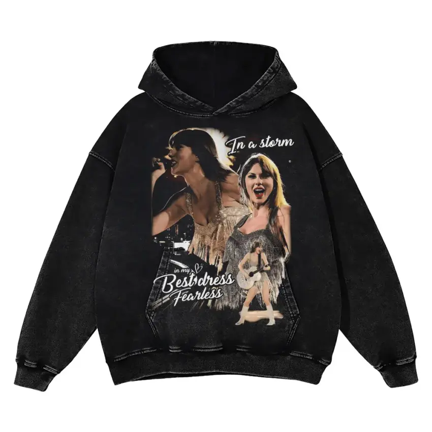 Taylor Swift Fearless Dress Aicd Wash Oversized Hoodie