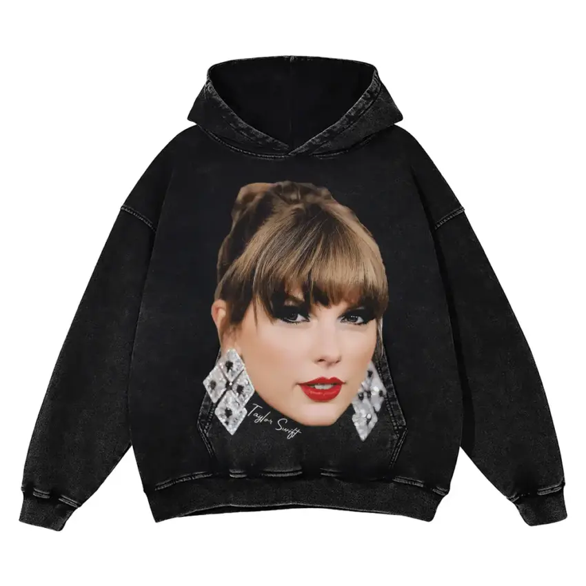 Taylor Swift Lover Era Portrait Aicd Wash Oversized Hoodie