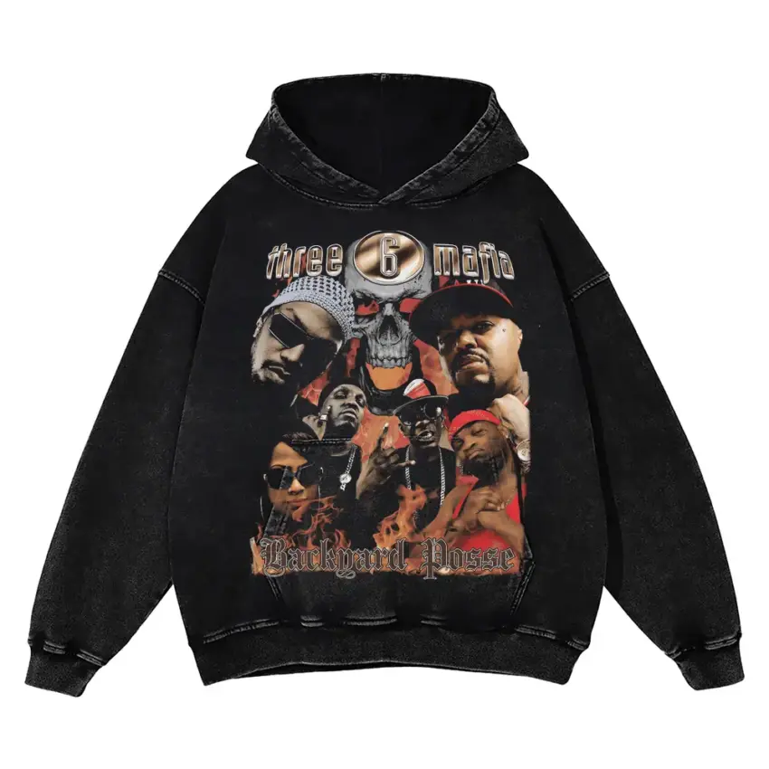 Three 6 Mafia Tear Da Club Up Aicd Wash Oversized Hoodie