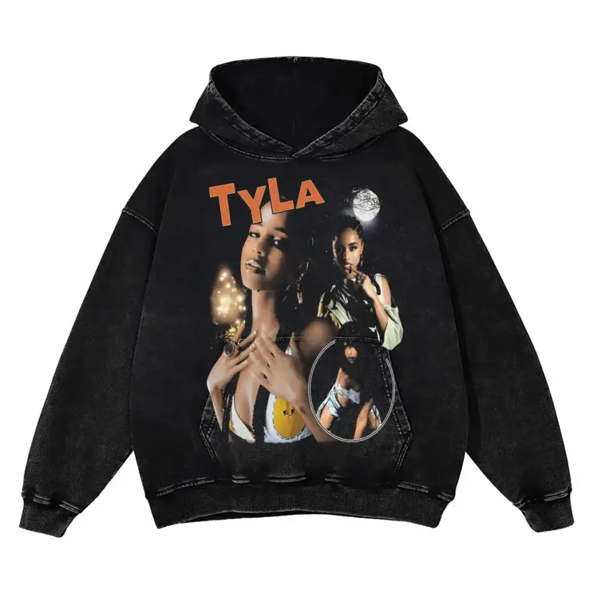 Tyla Getting Late Aicd Wash Oversized Hoodie