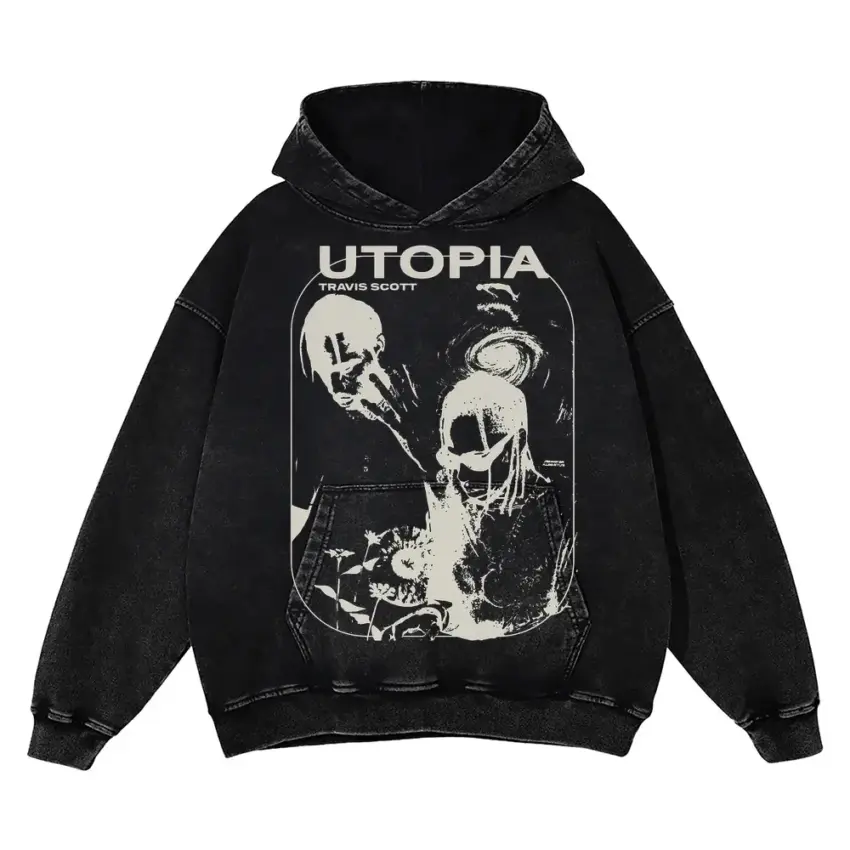 Welcome To Utopia 2 Aicd Wash Oversized Hoodie