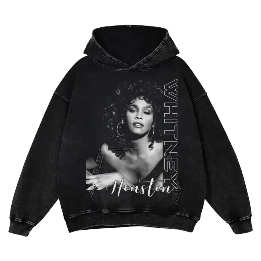 Whitney Houston Monochrome Portrait Aicd Wash Oversized Hoodie