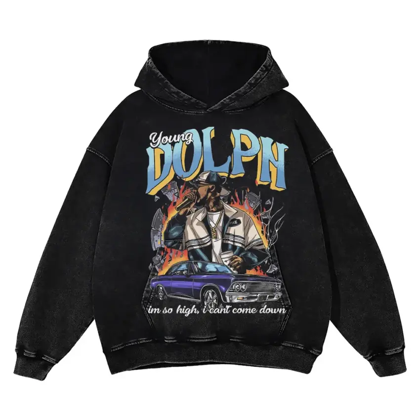 Young Dolph High Class Street Music Aicd Wash Oversized Hoodie