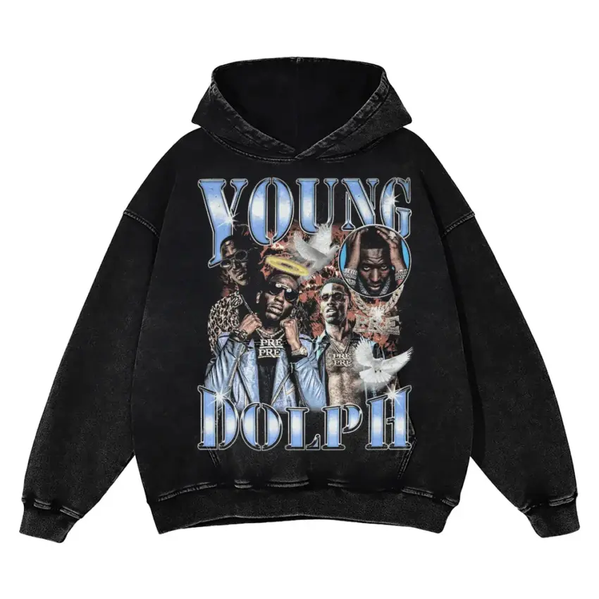 Young Dolph Chrome Tribute Aicd Wash Oversized Hoodie