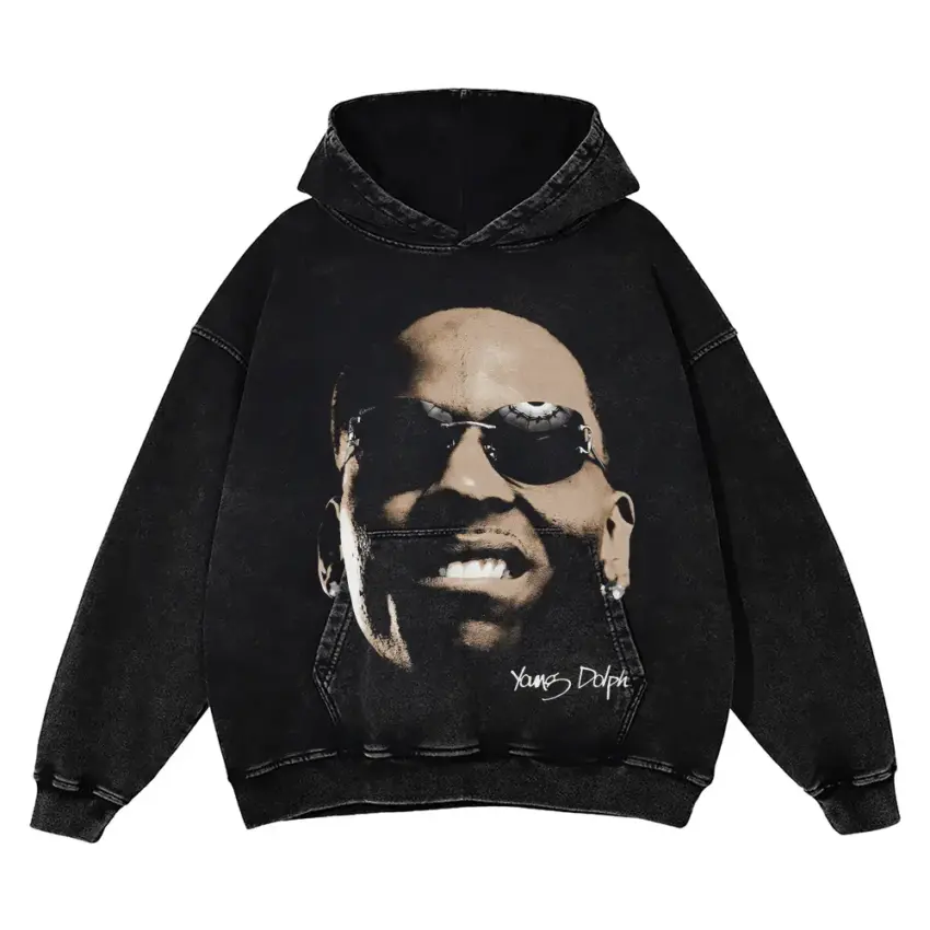 Young Dolph Signature Portrait Aicd Wash Oversized Hoodie