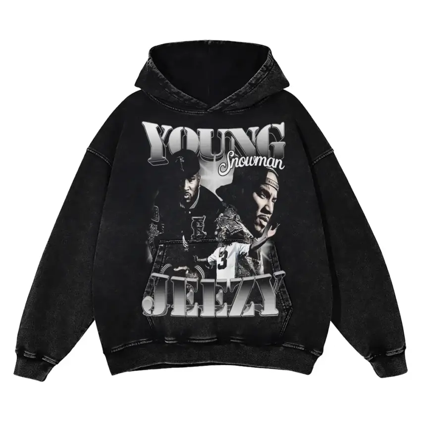 Young Dolph And Jeezy Snowman Aicd Wash Oversized Hoodie